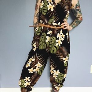Vintage tropical button jumpsuit